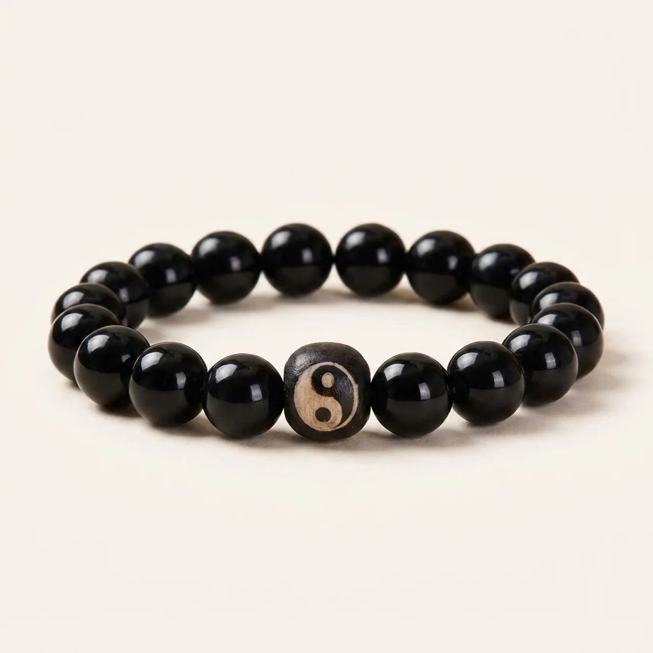 Black Onyx Obsidian Bagua Bead Bracelet