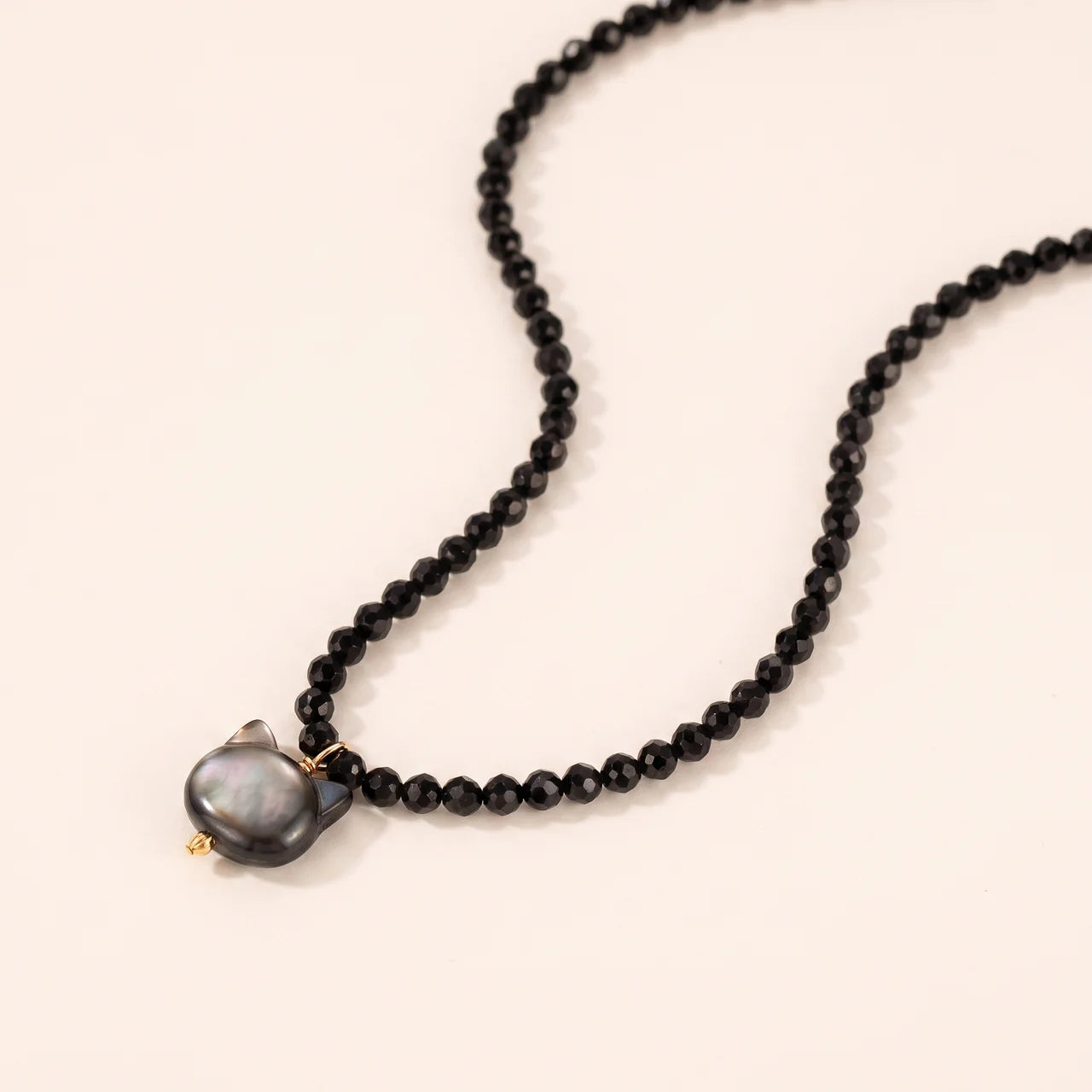 Black Spinel Cat Pendant Choker Necklace