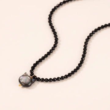 Black Spinel Cat Pendant Choker Necklace