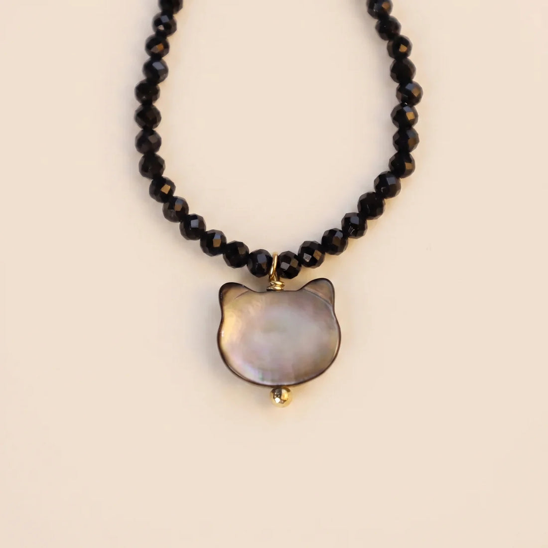 Black Spinel Cat Pendant Choker Necklace