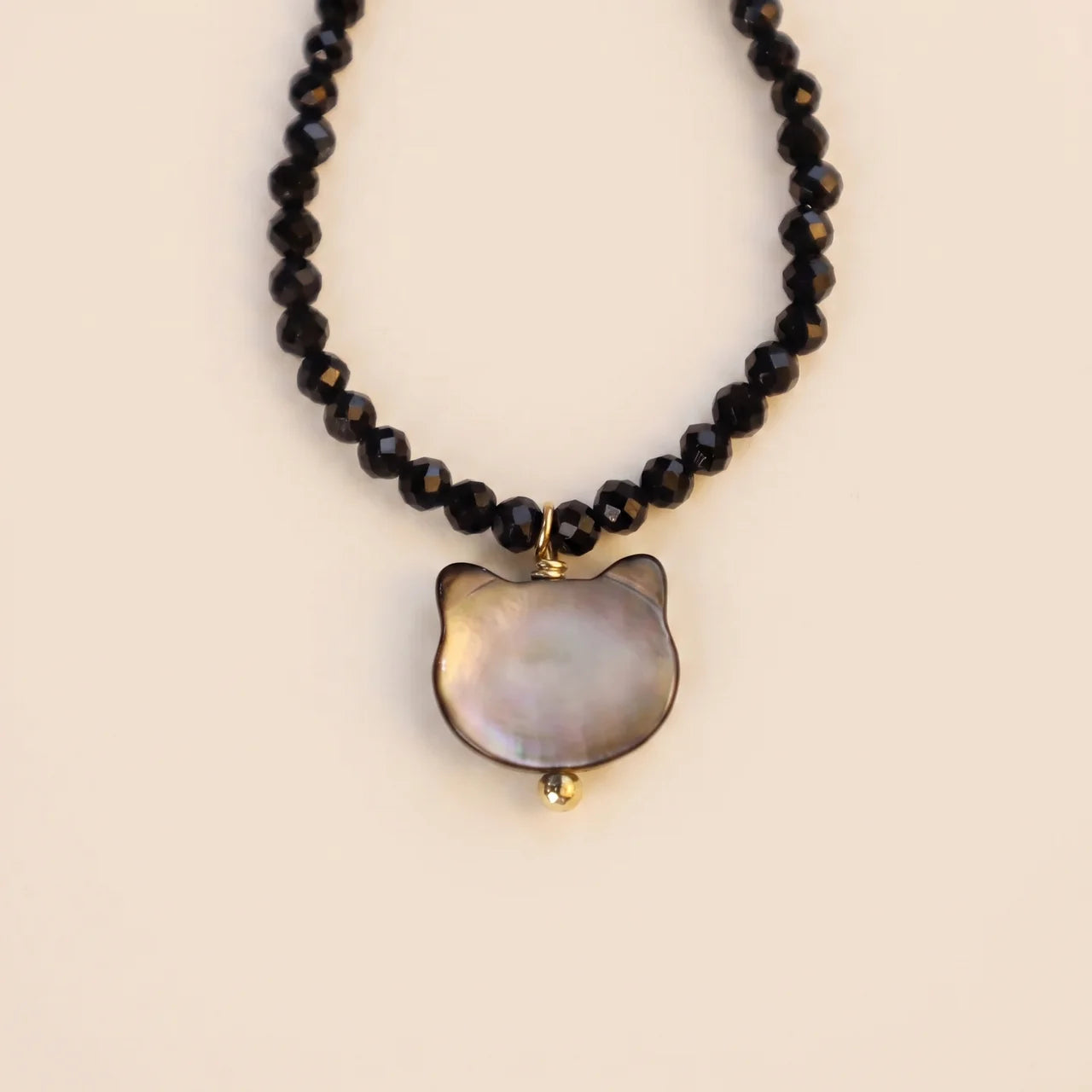 Black Spinel Cat Pendant Choker Necklace