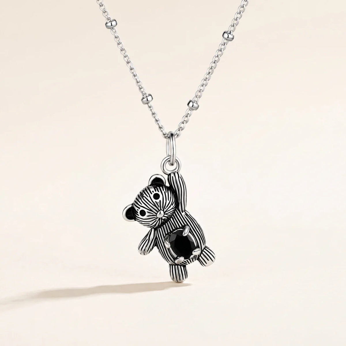 Vintage Black Zircon Bear Pendant Necklace