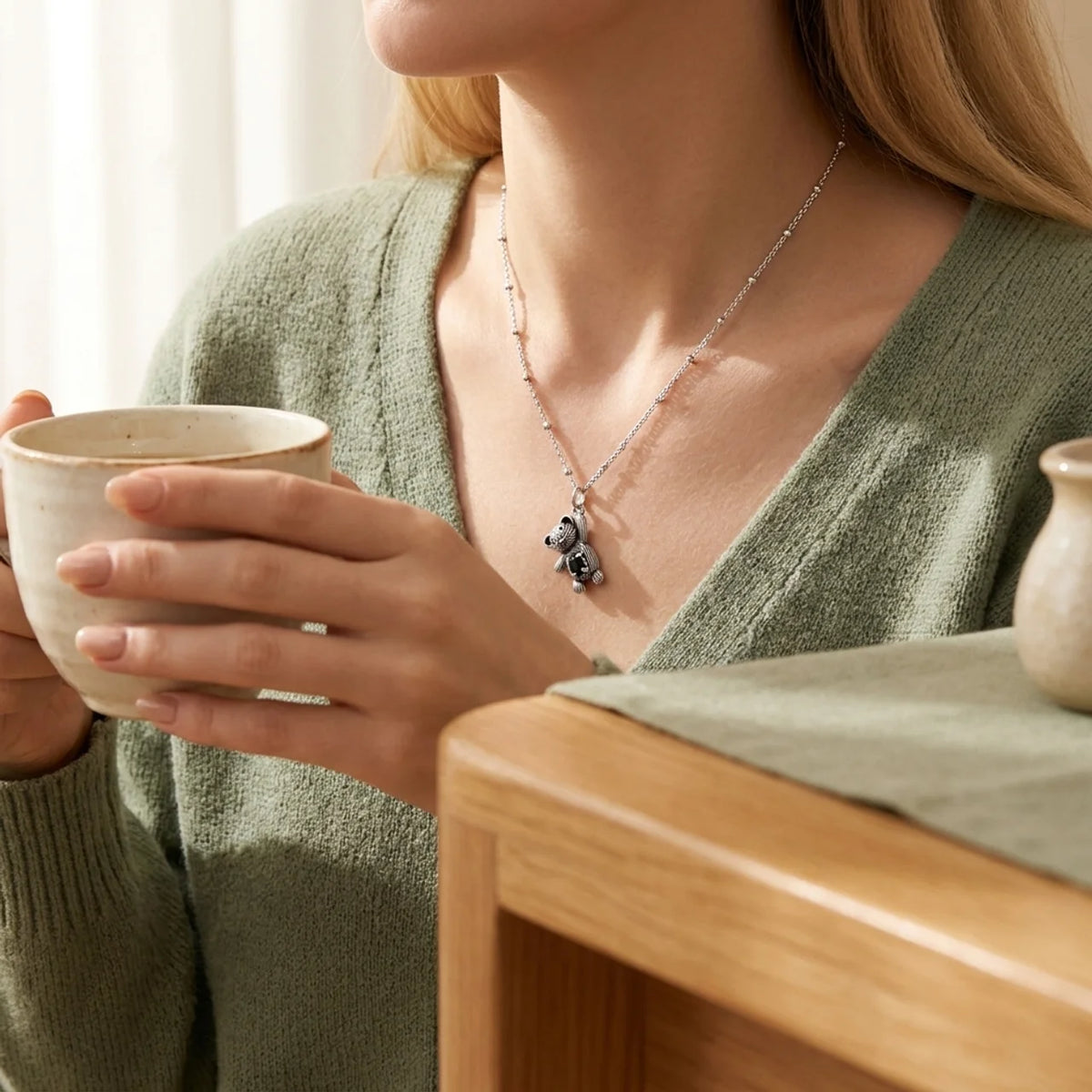 Vintage Black Zircon Bear Pendant Necklace