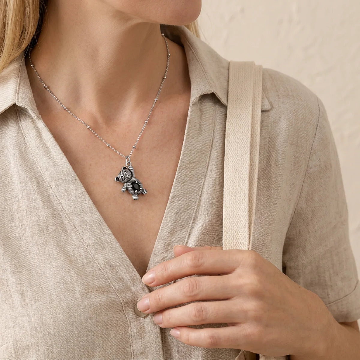 Vintage Black Zircon Bear Pendant Necklace