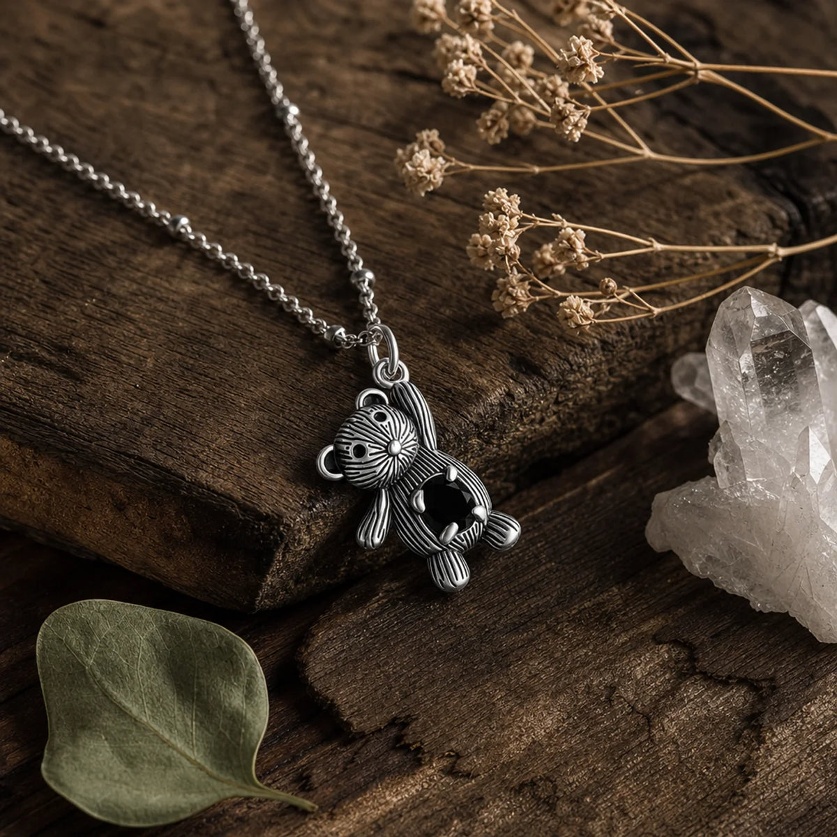 Vintage Black Zircon Bear Pendant Necklace