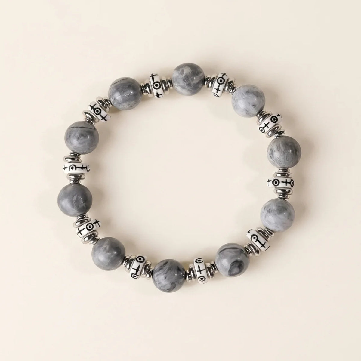 Black Lava Stone Carved Bone Bead Bracelet