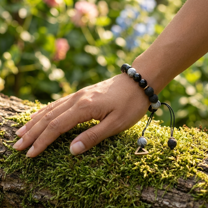 Black Obsidian Lava Rock Yin Yang Bracelet