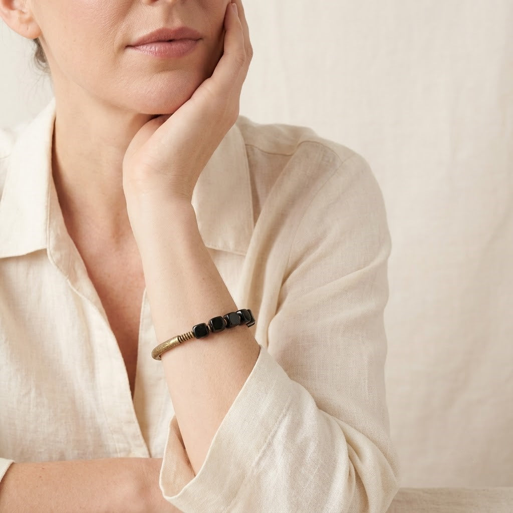 Schwarzer Obsidian Perlenarmband