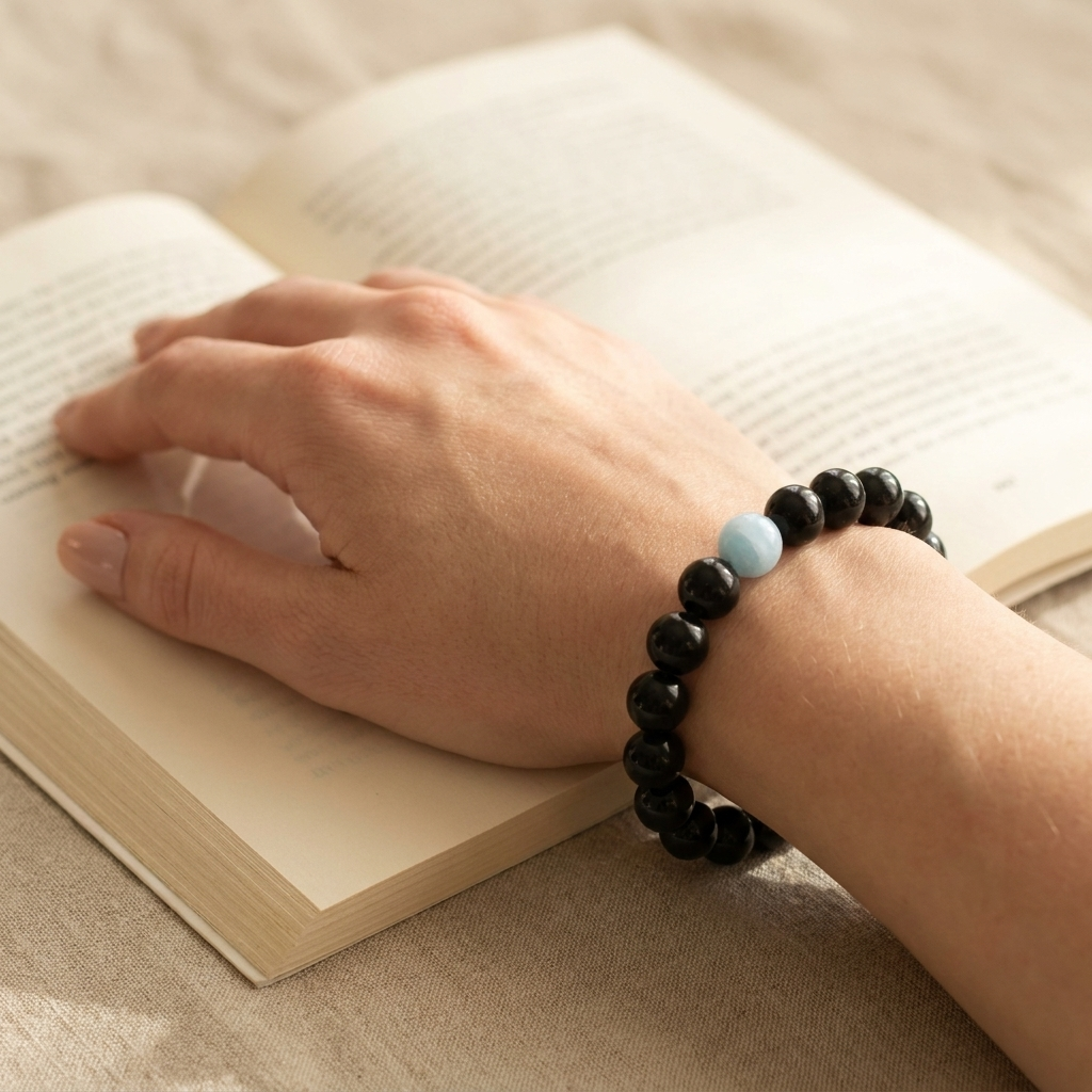 Bracelet de perles en obsidienne noire et turquoise