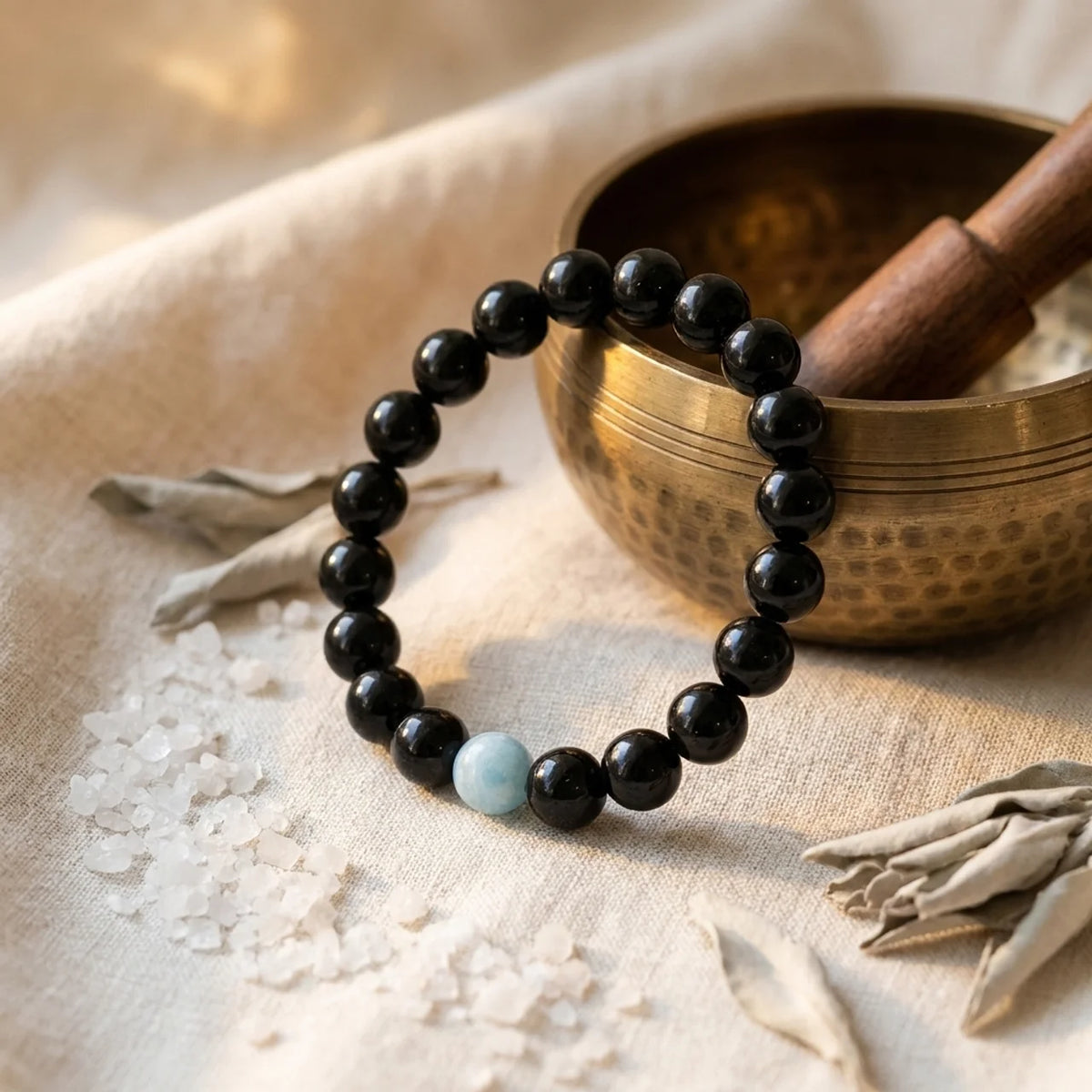 Bracelet de perles en obsidienne noire et turquoise