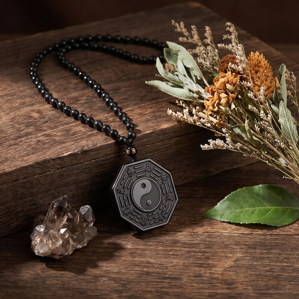 Collier Pendentif Yin Yang en Obsidienne Noire