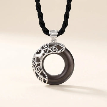 Black Obsidian Zodiac Round Pendant Necklace