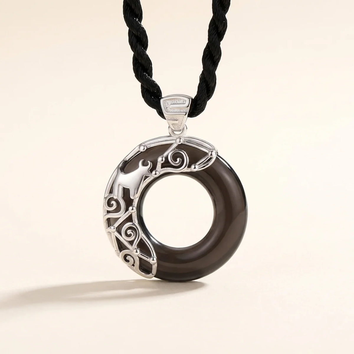 Black Obsidian Zodiac Round Pendant Necklace