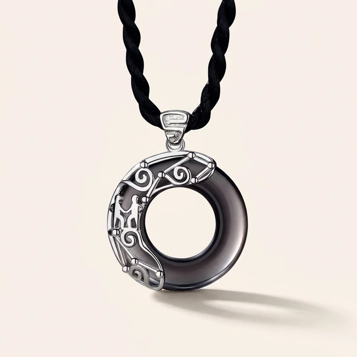 Black Obsidian Zodiac Round Pendant Necklace