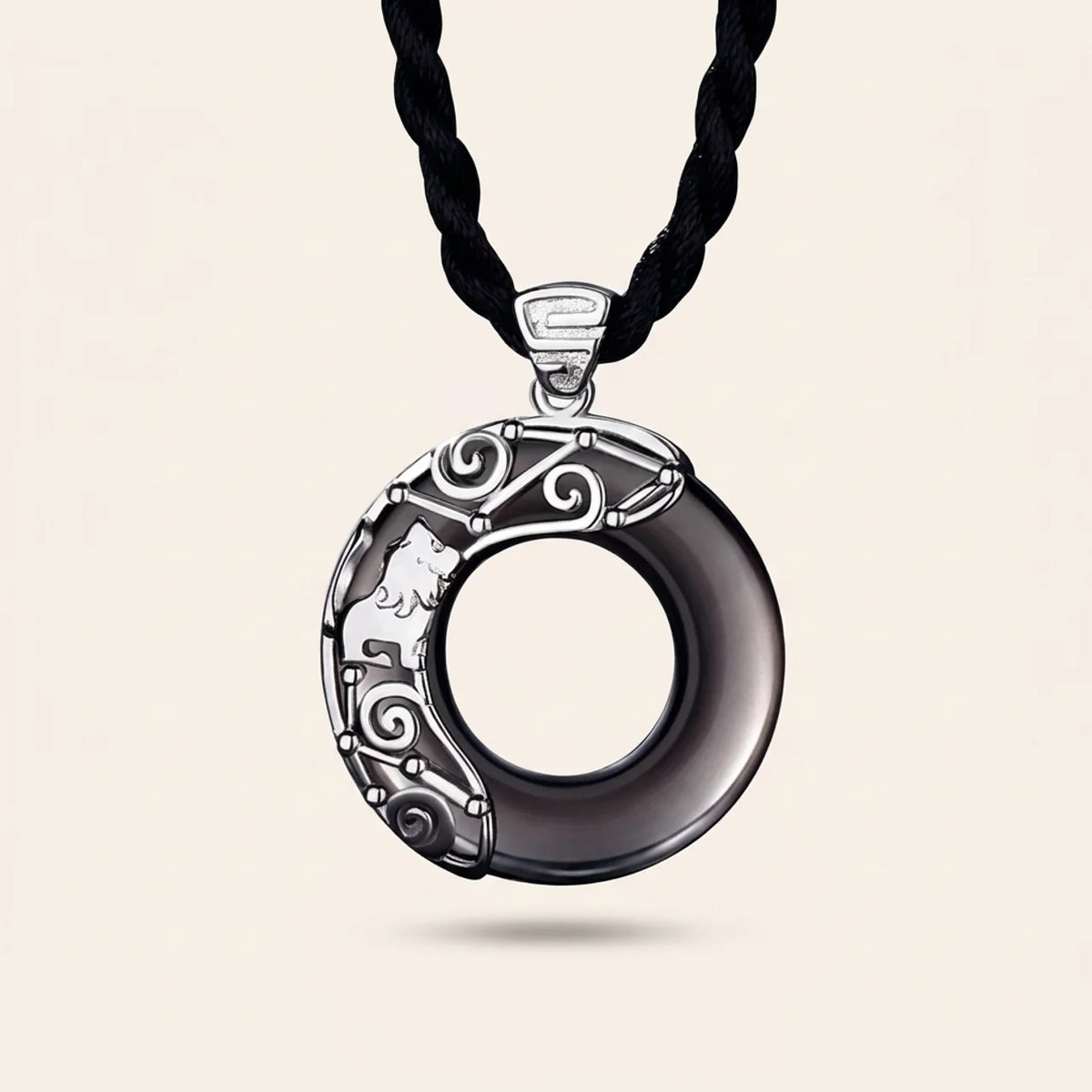 Black Obsidian Zodiac Round Pendant Necklace
