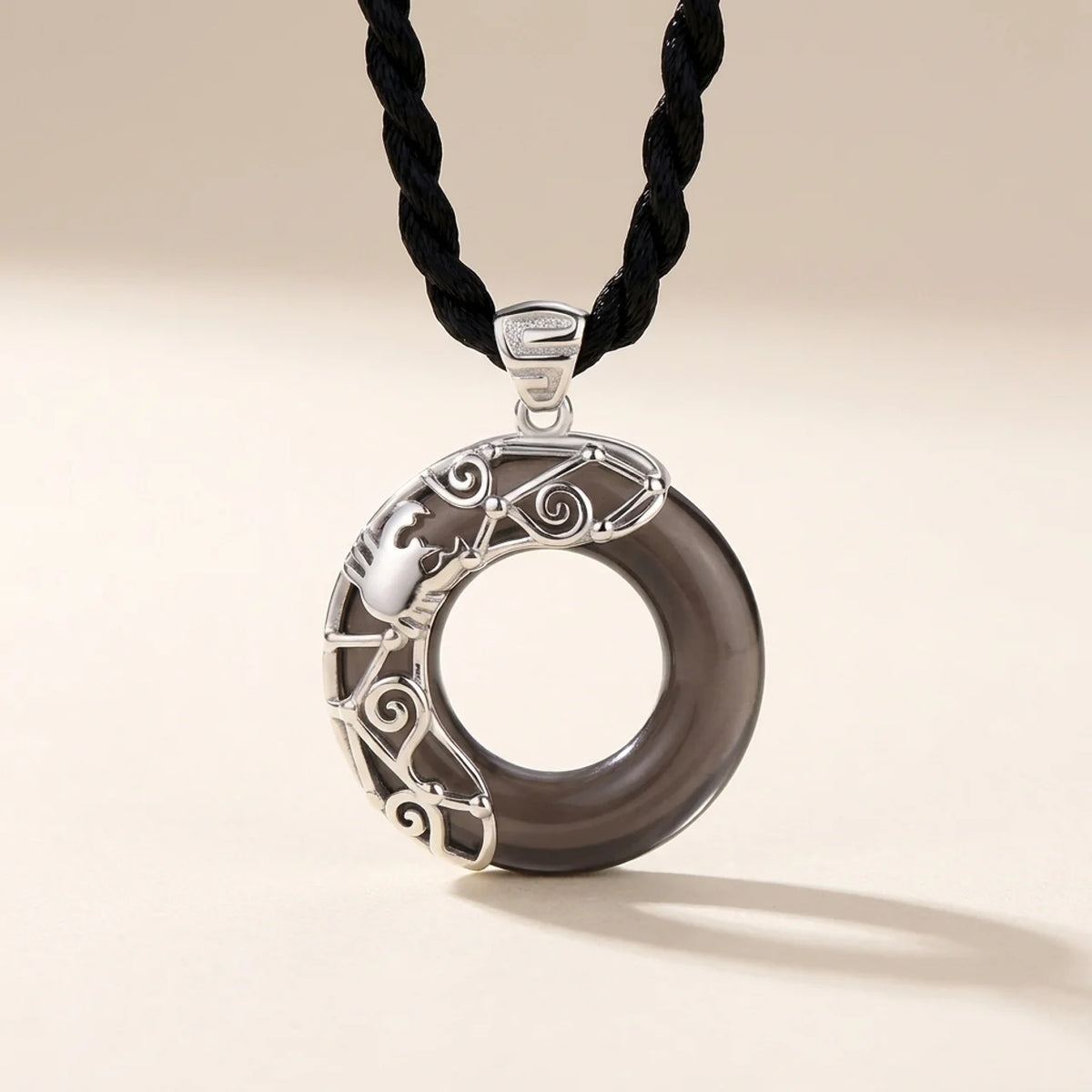 Black Obsidian Zodiac Round Pendant Necklace