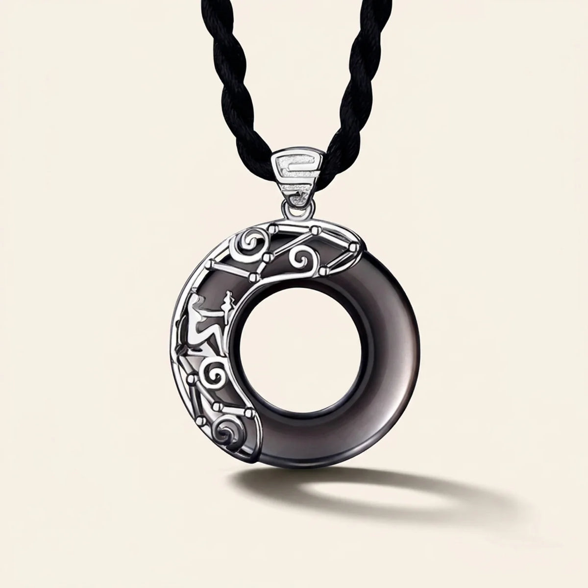Black Obsidian Zodiac Round Pendant Necklace