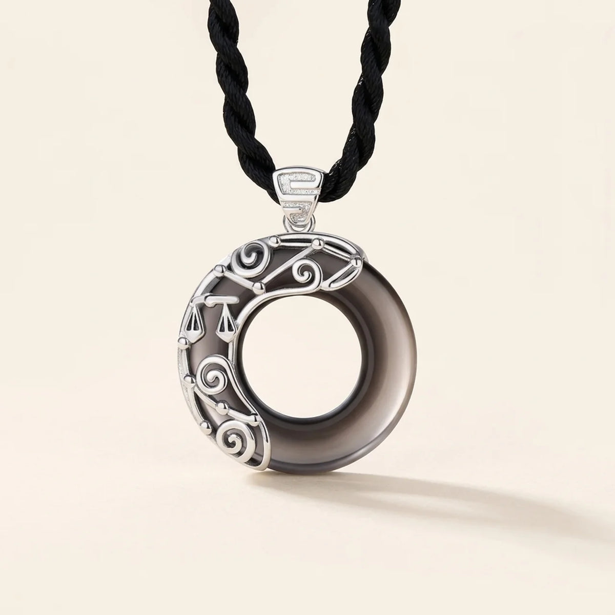 Black Obsidian Zodiac Round Pendant Necklace