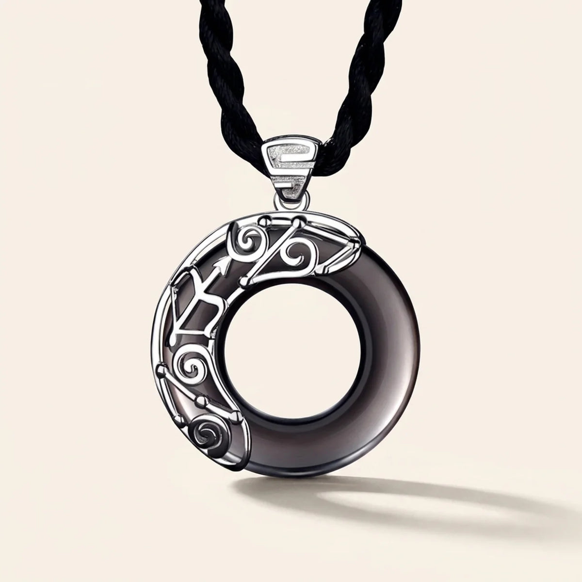 Black Obsidian Zodiac Round Pendant Necklace