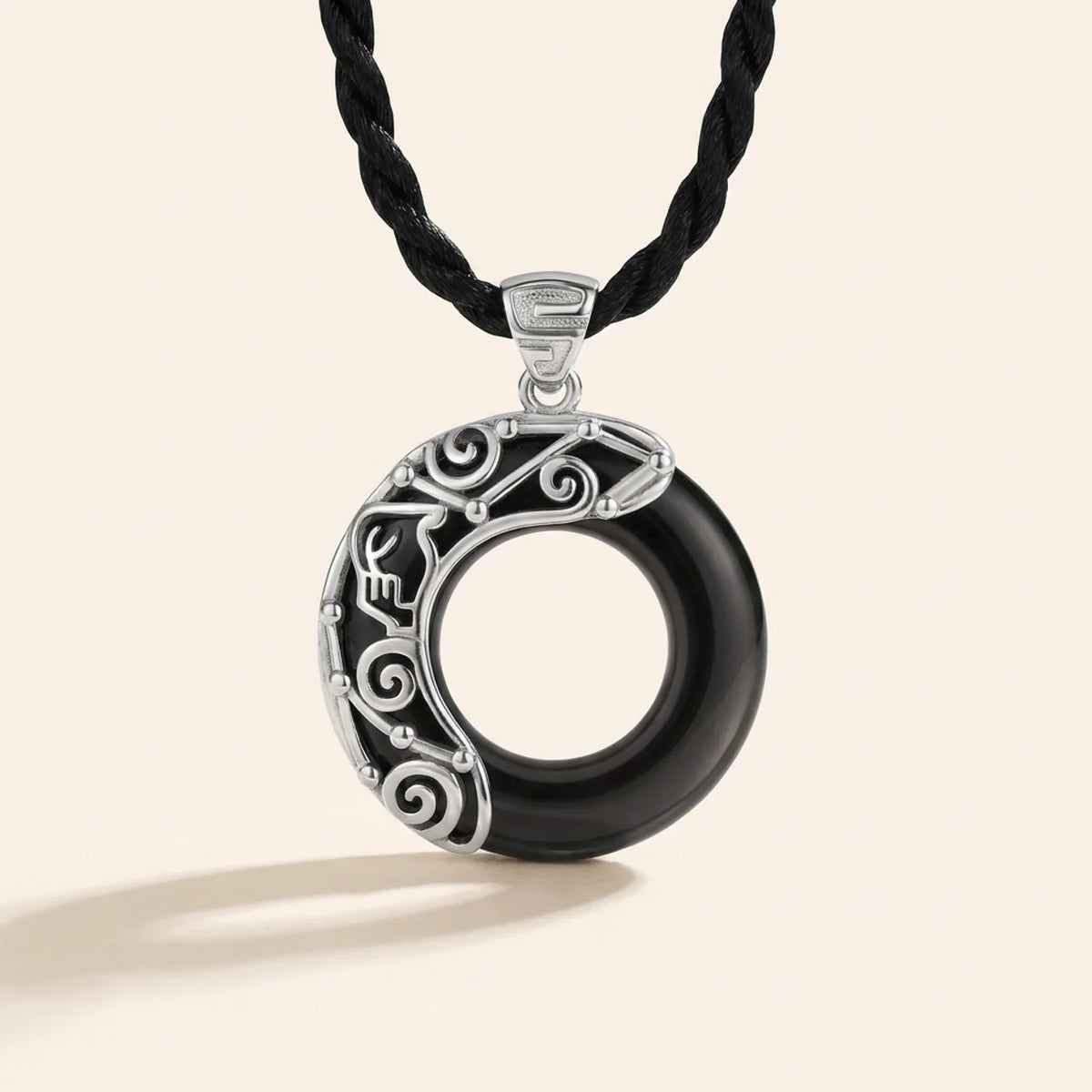 Black Obsidian Zodiac Round Pendant Necklace