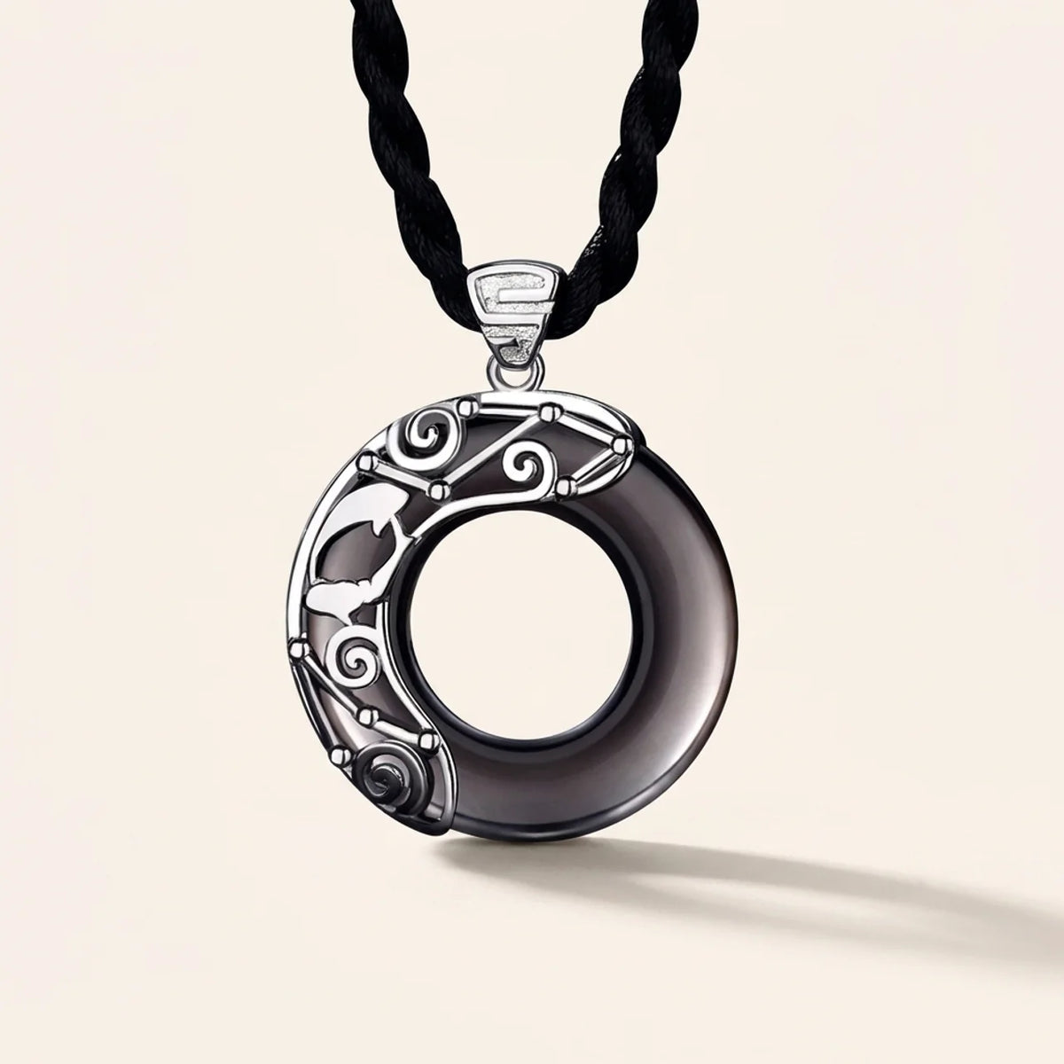Black Obsidian Zodiac Round Pendant Necklace