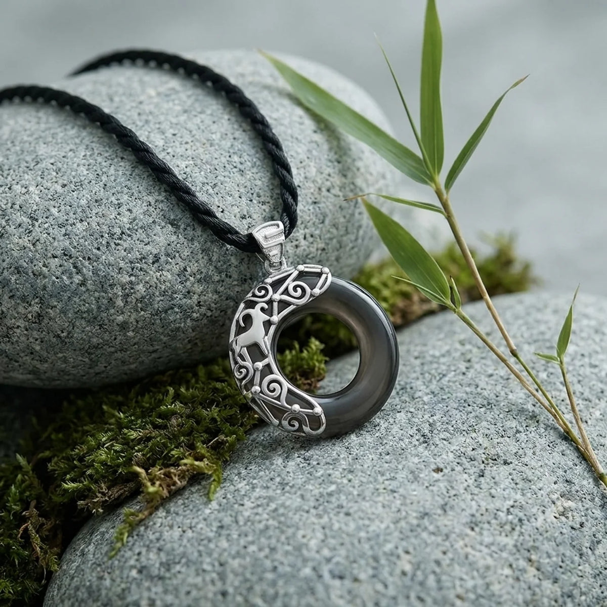 Black Obsidian Zodiac Round Pendant Necklace
