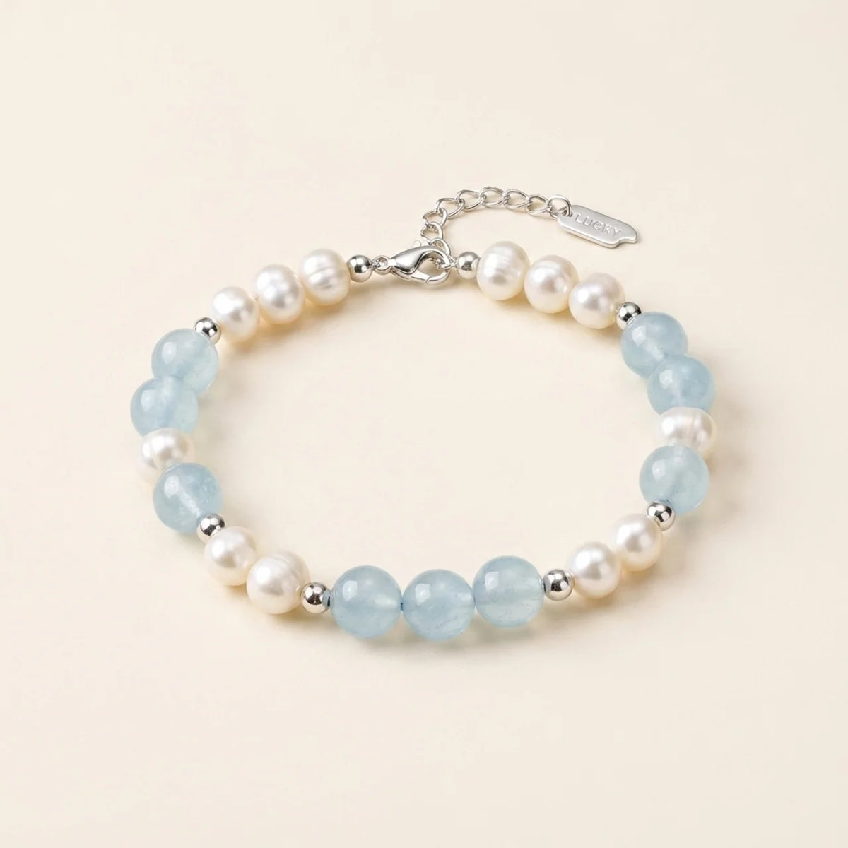 Blue Chalcedony & Pearl Beaded Bracelet