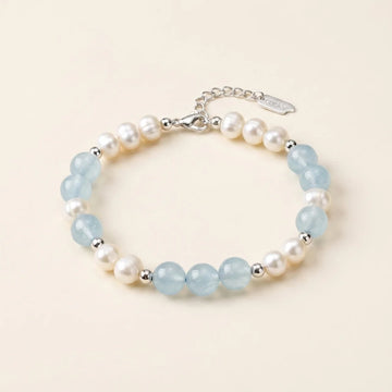 Blue Chalcedony & Pearl Beaded Bracelet