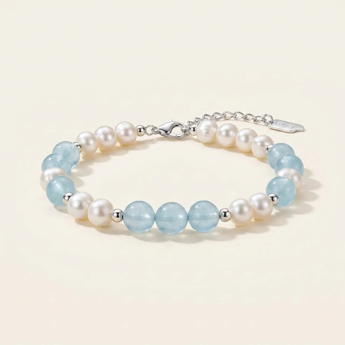 Blue Chalcedony & Pearl Beaded Bracelet