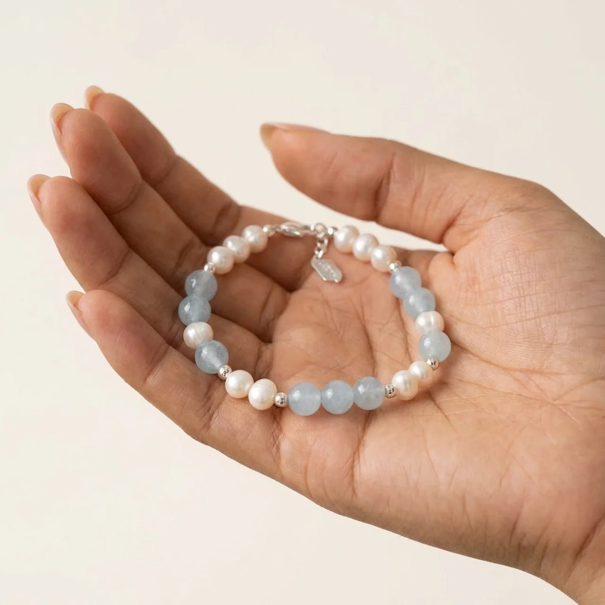 Blue Chalcedony & Pearl Beaded Bracelet