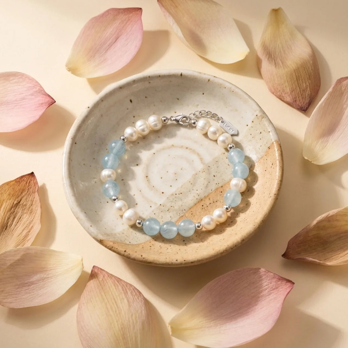 Blue Chalcedony & Pearl Beaded Bracelet