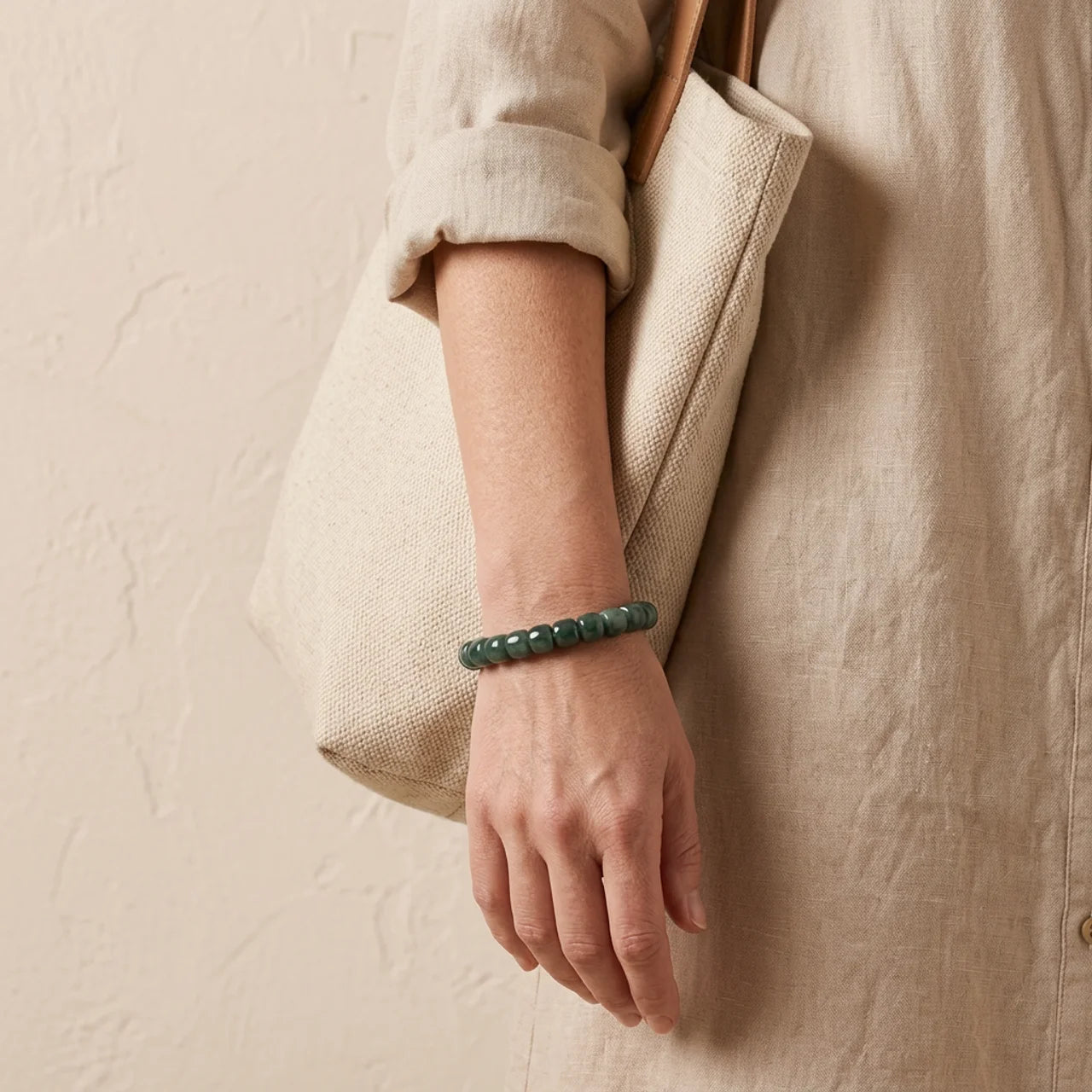 Blue Guatemalan Jade Barrel Beaded Bracelet