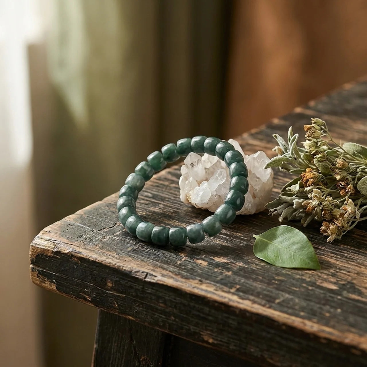 Blue Guatemalan Jade Barrel Beaded Bracelet