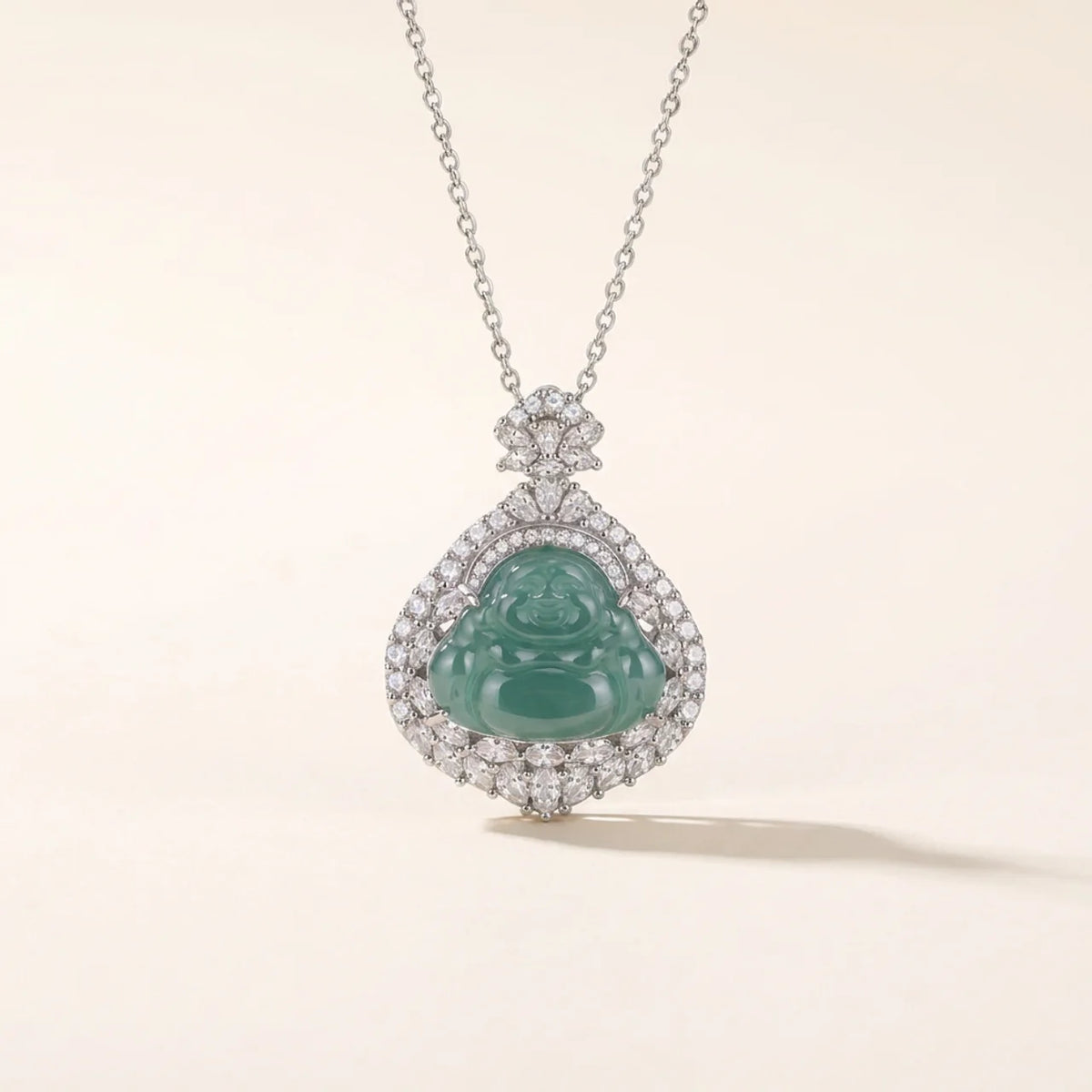 Blue Jade Laughing Buddha Pendant Necklace