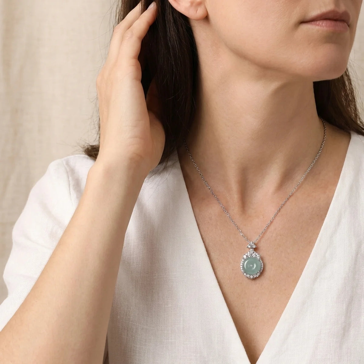 Blue Water Jade Ping An Kou Pendant Necklace