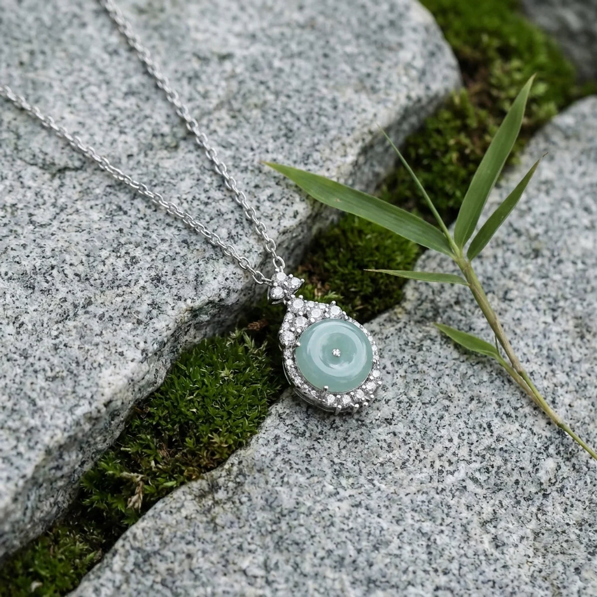 Blue Water Jade Ping An Kou Pendant Necklace