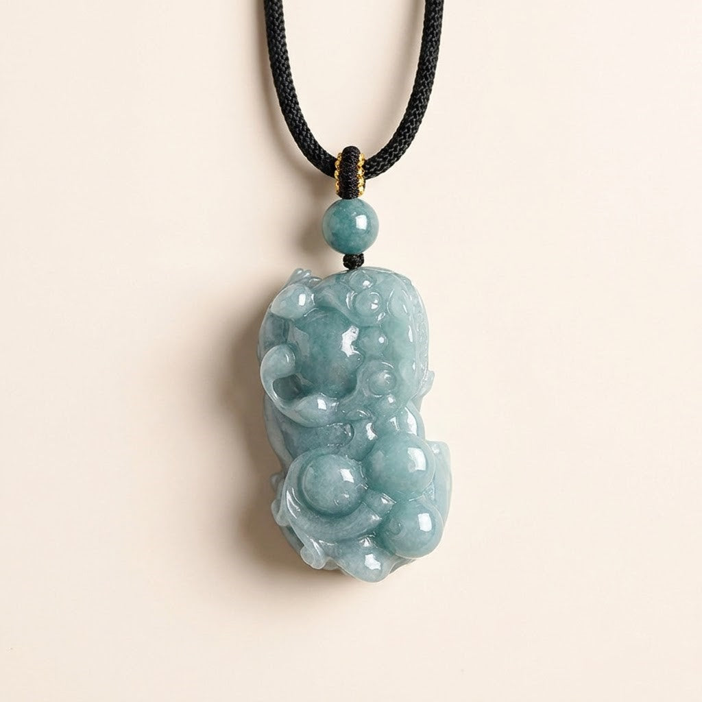 Blue Water Jade Pixiu Pendant Necklace