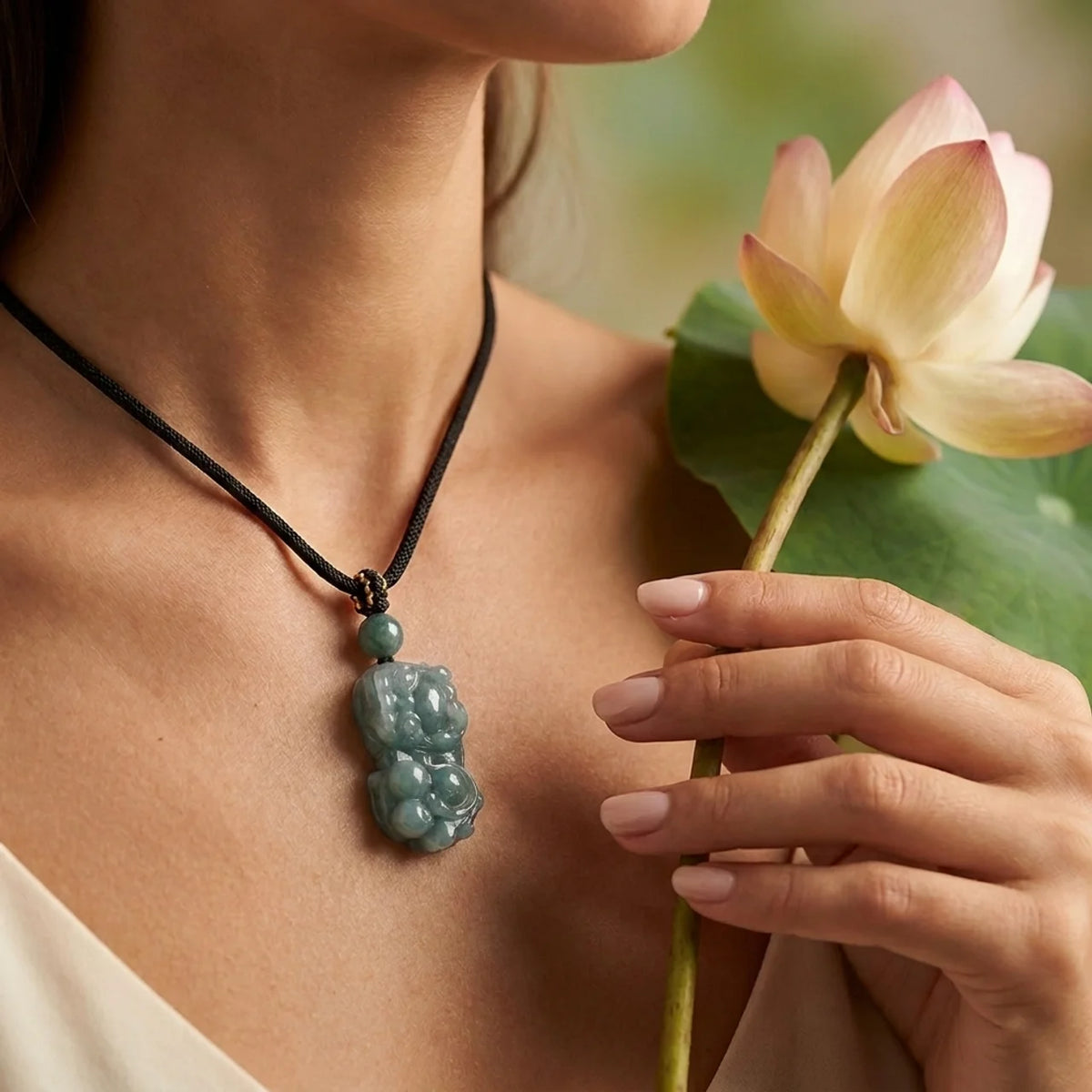 Blue Water Jade Pixiu Pendant Necklace