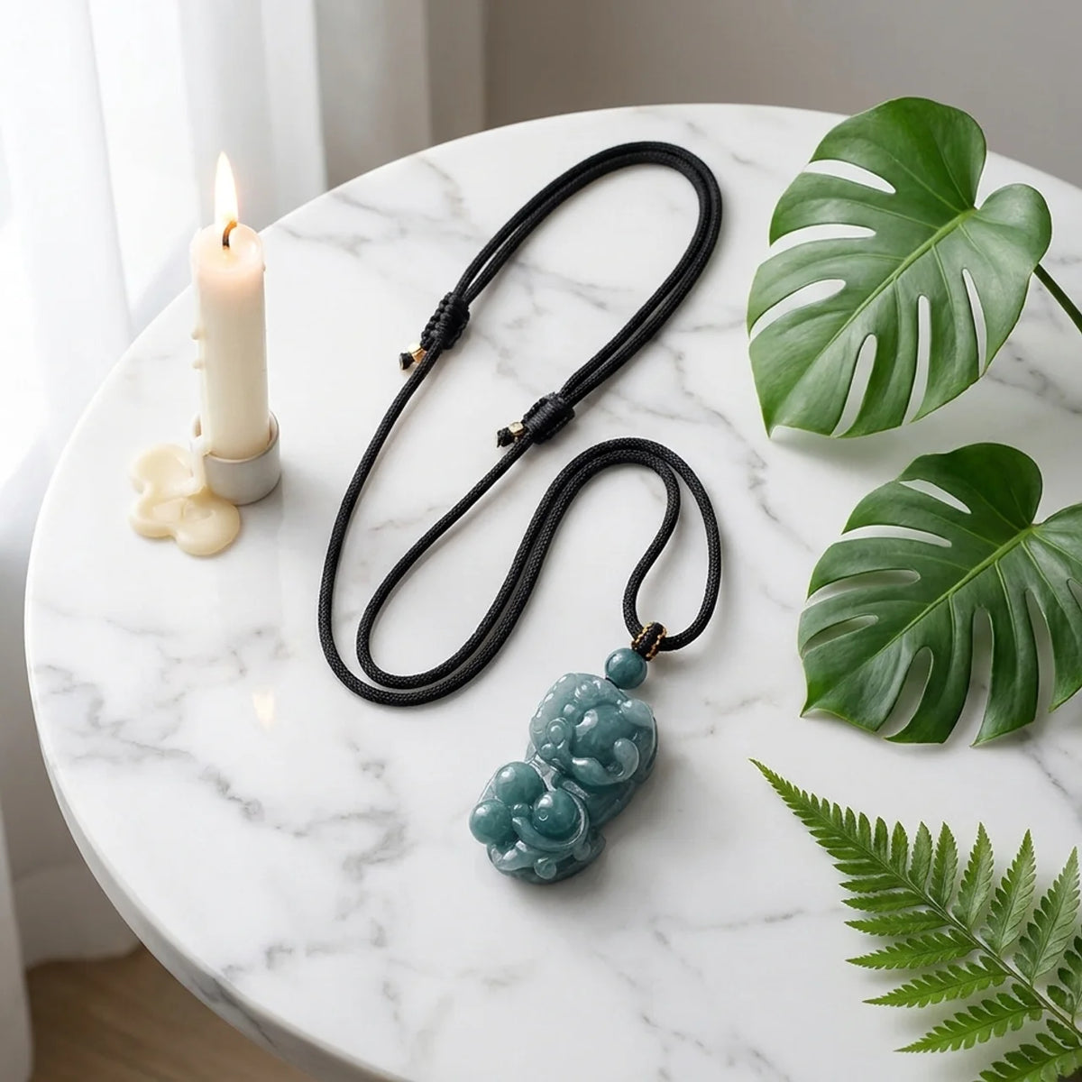 Blue Water Jade Pixiu Pendant Necklace