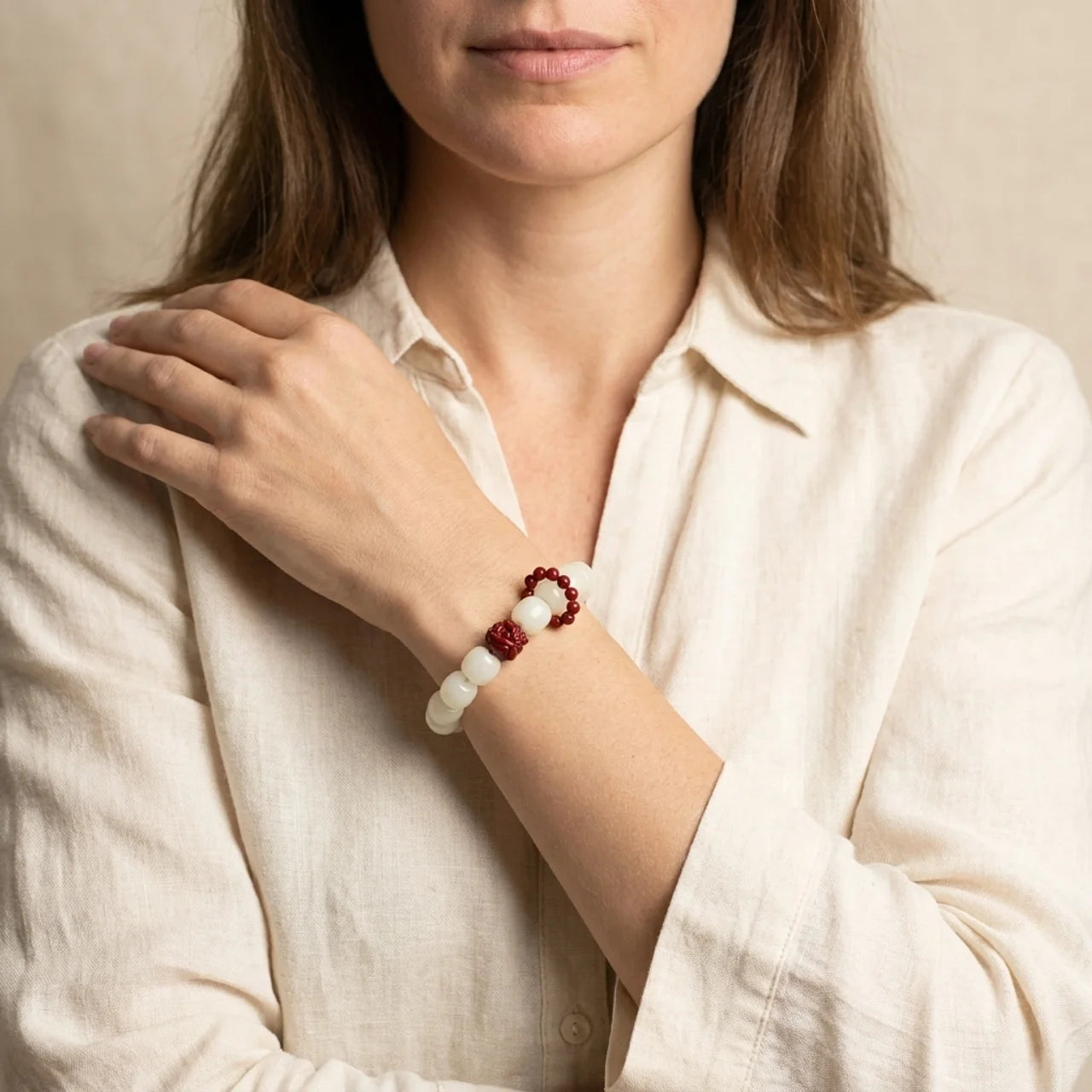 Bodhi Seed Cinnabar Lion Wrist Mala