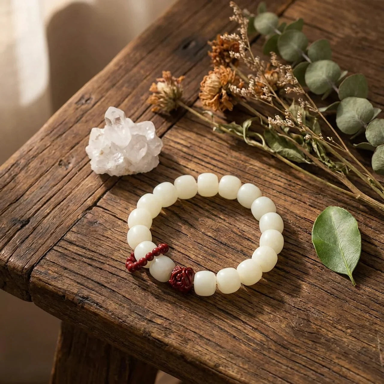Bodhi Seed Cinnabar Lion Wrist Mala