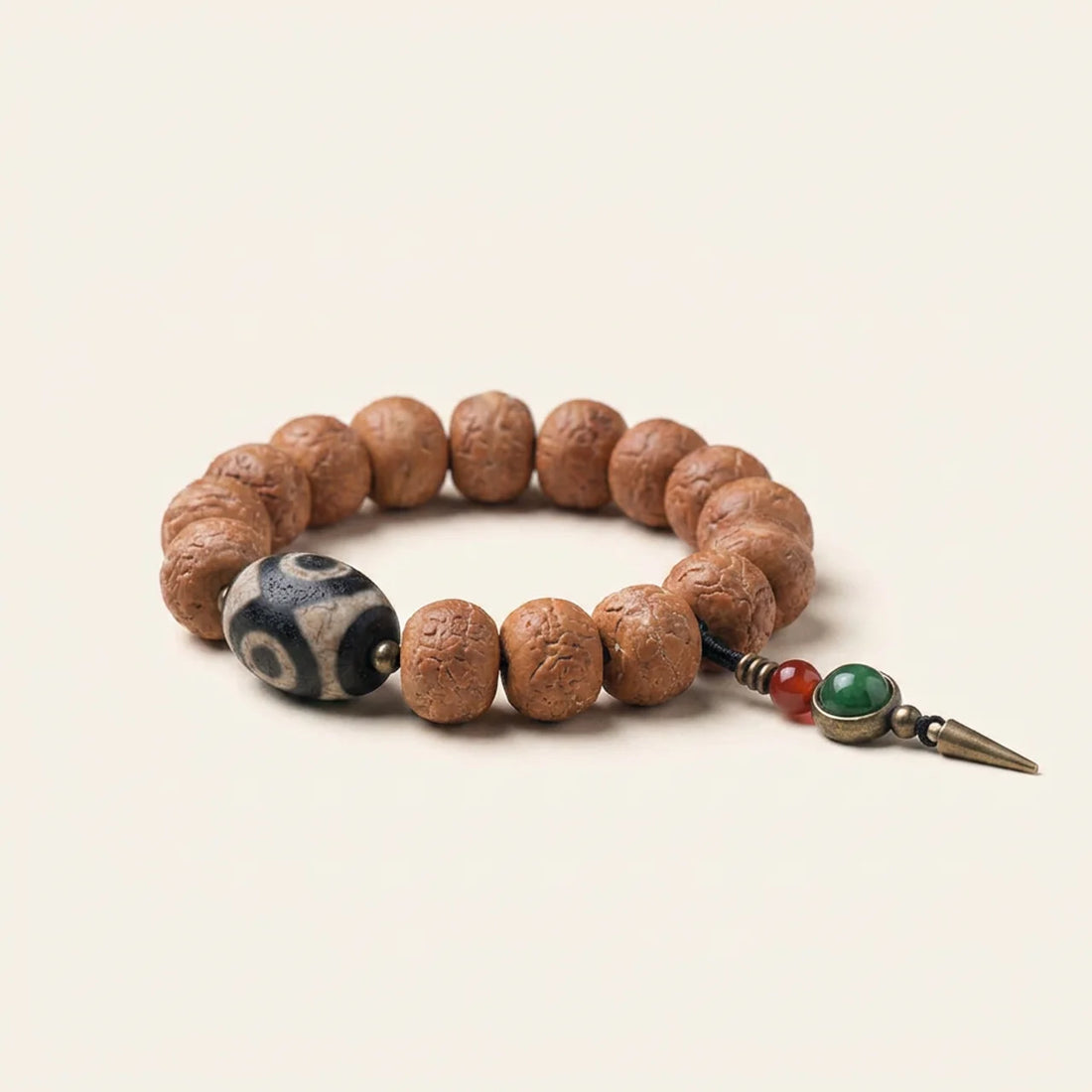 Bodhi Seed Dzi Bead Peace Charm Wrist Mala