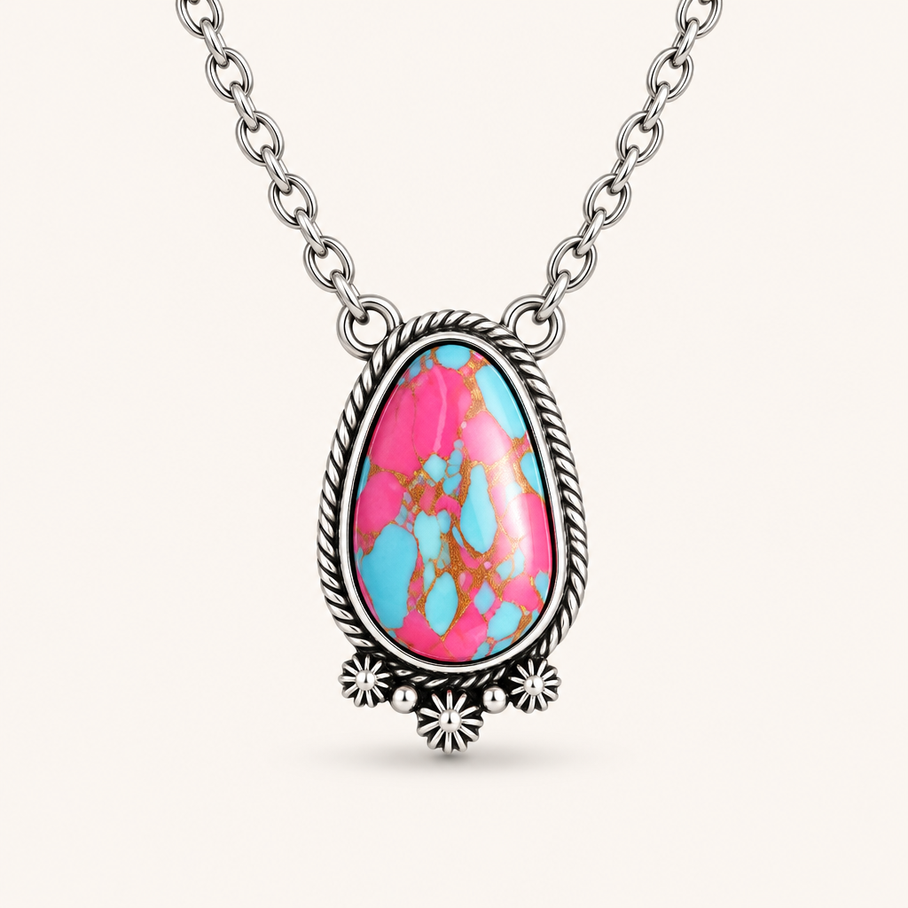 Bohemian Turquoise Teardrop Pendant Necklace