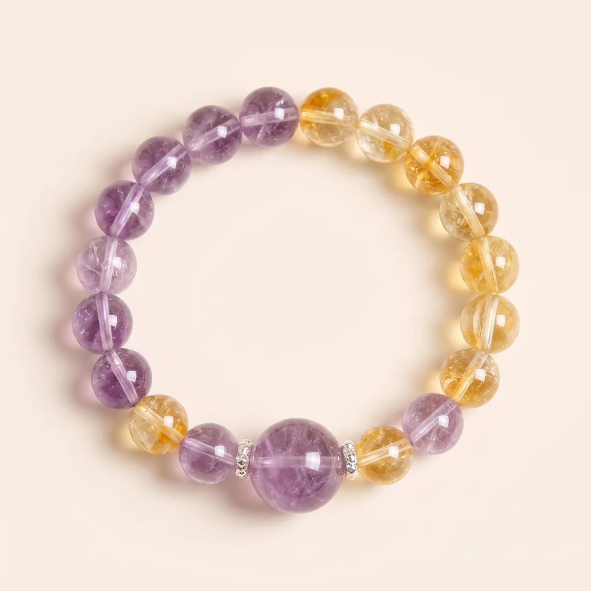 Bracelet en améthyste bolivienne et quartz jaune