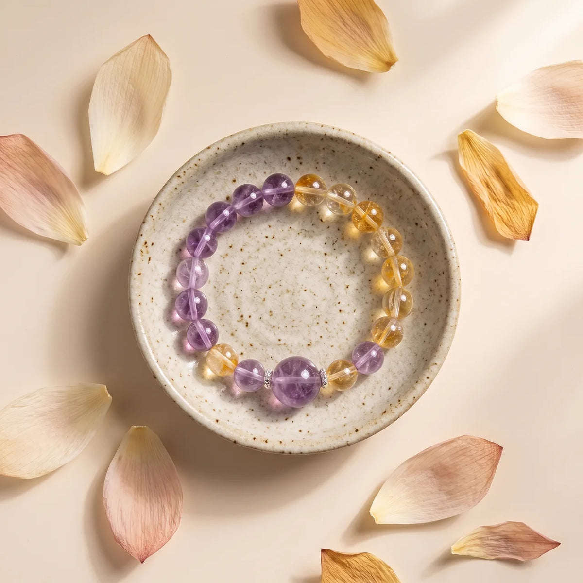 Bracelet en améthyste bolivienne et quartz jaune
