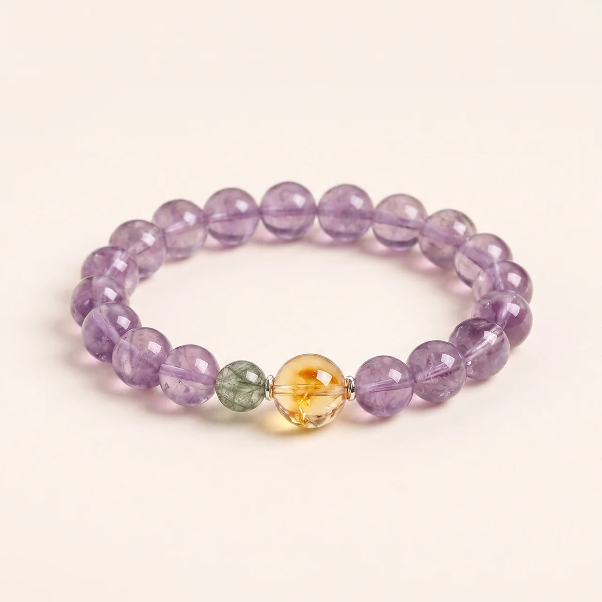 Bracelet en améthyste bolivienne et quartz jaune