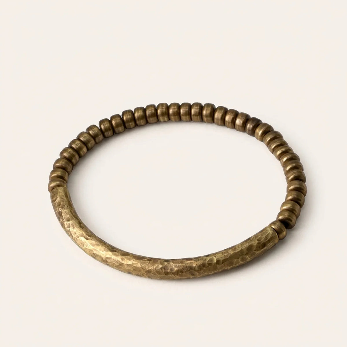 Brass Hammered Tube Beaded Bracelet
