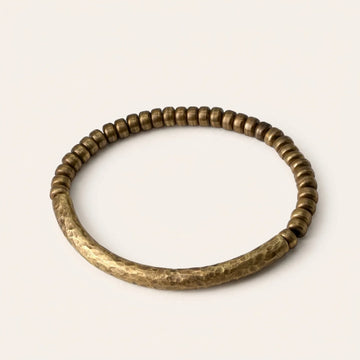 Brass Hammered Tube Beaded Bracelet