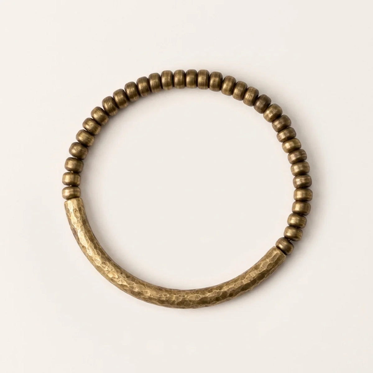 Brass Hammered Tube Beaded Bracelet