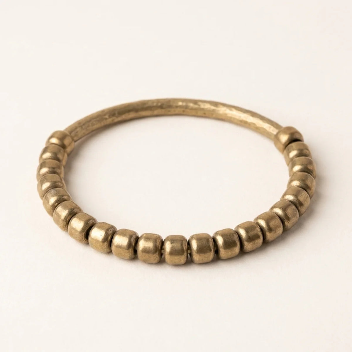 Brass Hammered Tube Beaded Bracelet